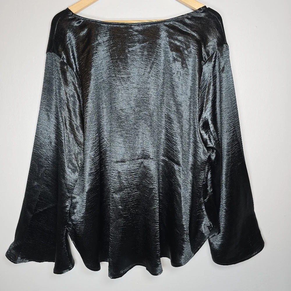 Ava & Viv Women's Black Satin V-Neck Top Long Bell Sleeves 2X Glam Whimsigoth - Picture 12 of 15